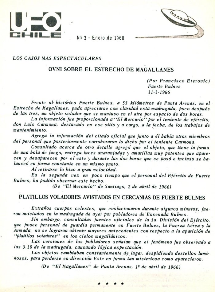 UFO Chile No. 3, page 1, January 1968